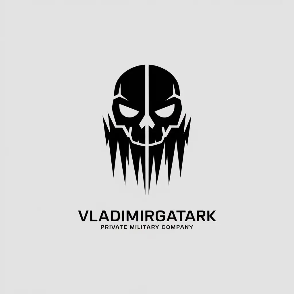 LOGO Design For VladimirGatark Minimalistic Private Military Company Logo with Split Skull Symbol in Foggy Forest