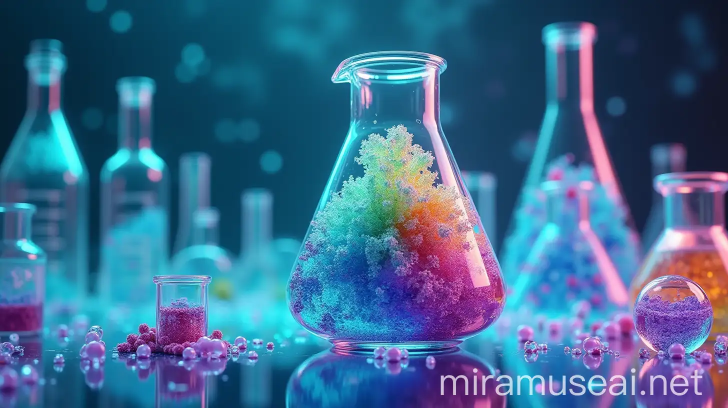 Colorful Liquid Solutions Blending in Laboratory Beaker