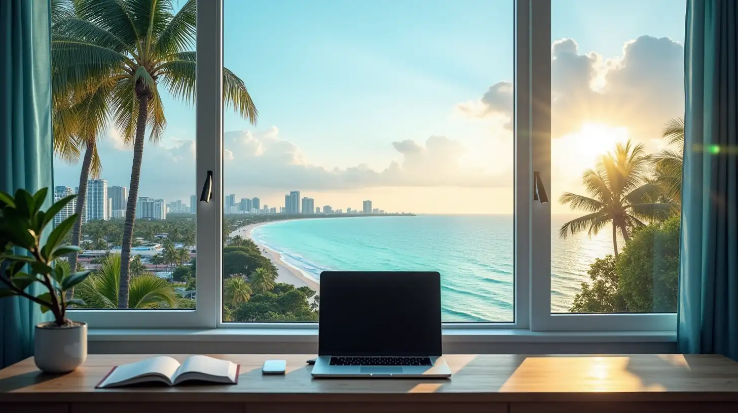 Miami Cityscape with Ocean View and Office Desk