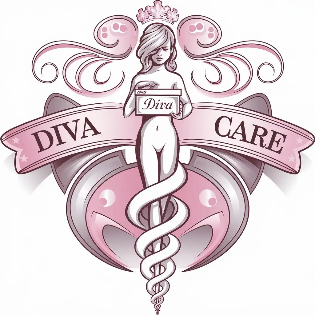 LOGO-Design-for-Diva-Care-Elegant-Vector-Logo-with-a-Naked-Girl-and-Medical-Box-Theme