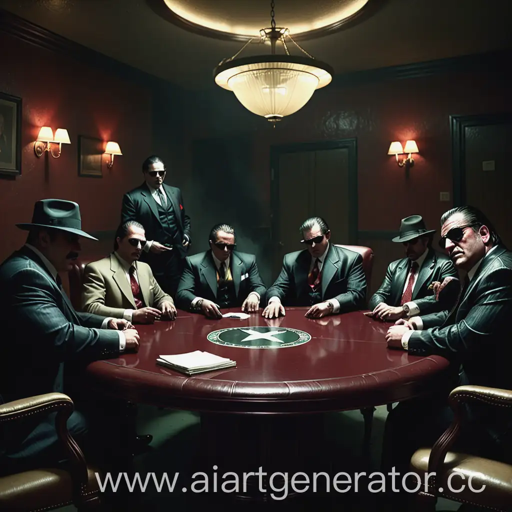 Round-Table-Meeting-of-Don-Mafia-Doctor-Sheriff-Whore-and-Maniac-in-Dimly-Lit-Room