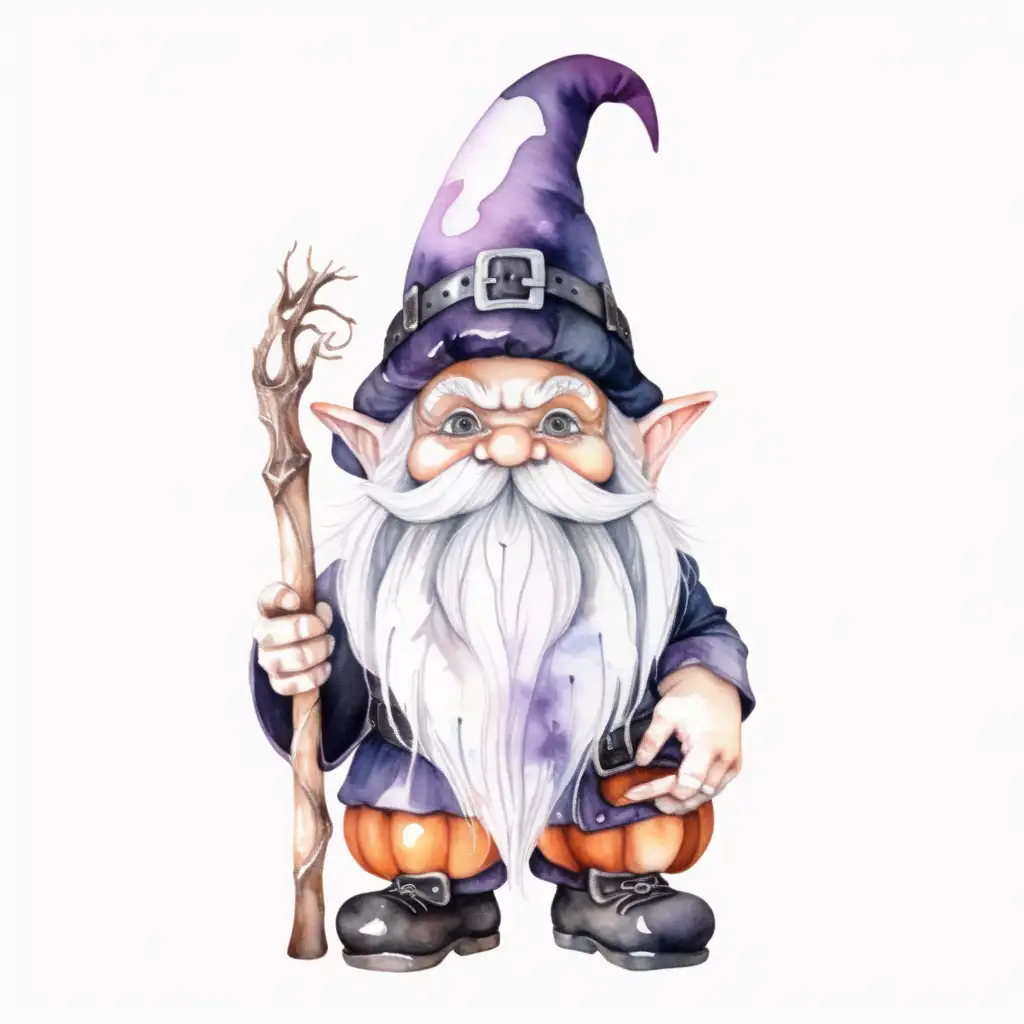 Spooky Halloween Style Gnome in Aesthetic Watercolor Isolated on White Background