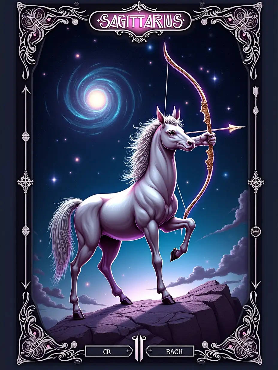 Sagittarius-Tarot-Card-Featuring-Powerful-Centaur-with-Glowing-Bow-Under-Celestial-Sky