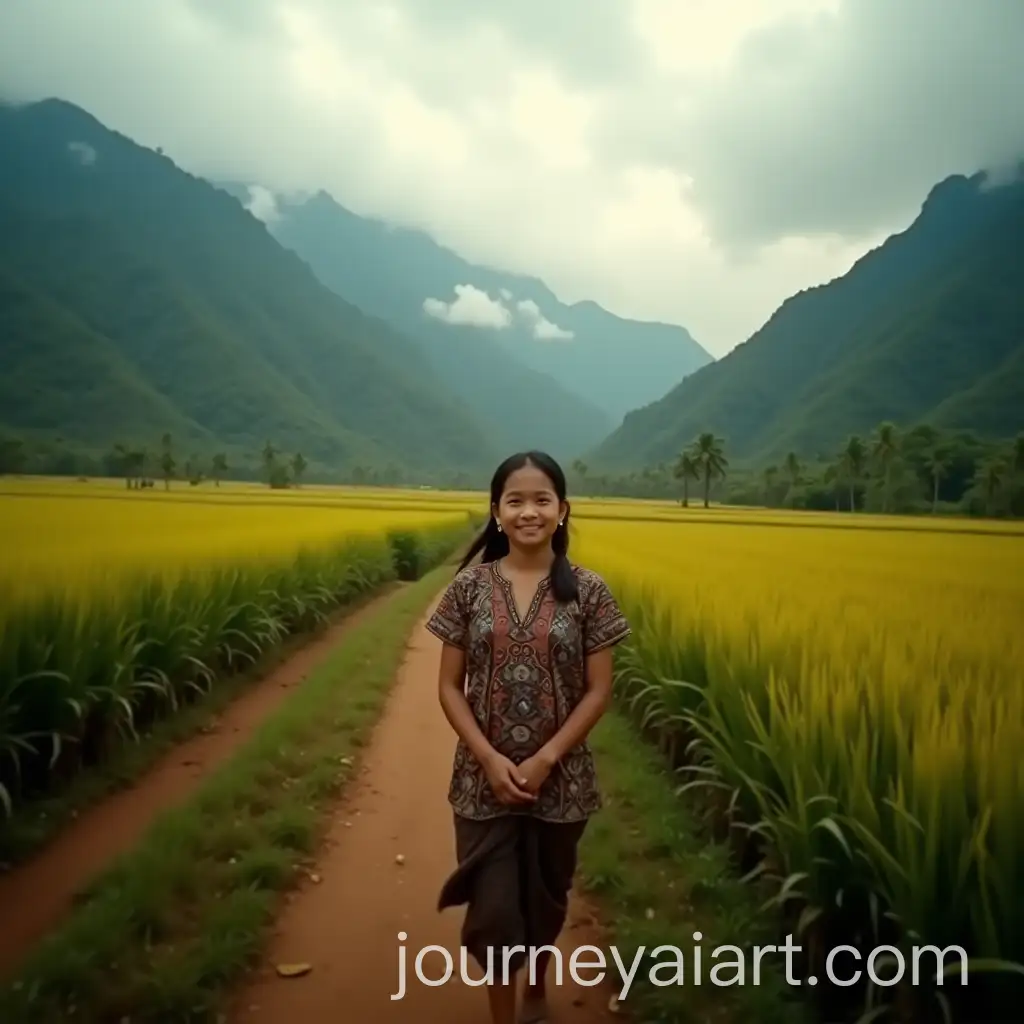 Serene-Indonesian-Village-Scene-at-Dawn-with-GirlAI-Image-Prompt-Expansion-in-Traditional-Batik-Attire
