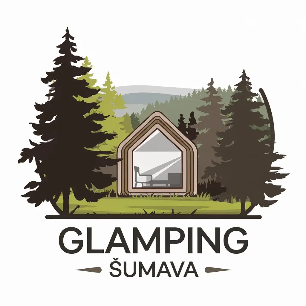 LOGO Design for Glamping umava Vector Style with Forest and Modern House Theme