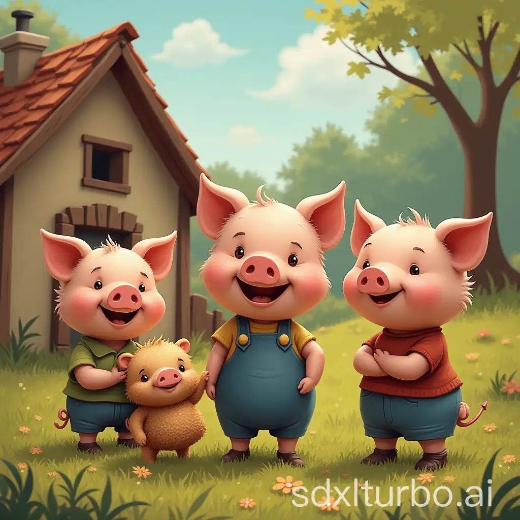 3 little pigs plus his mother and the country house