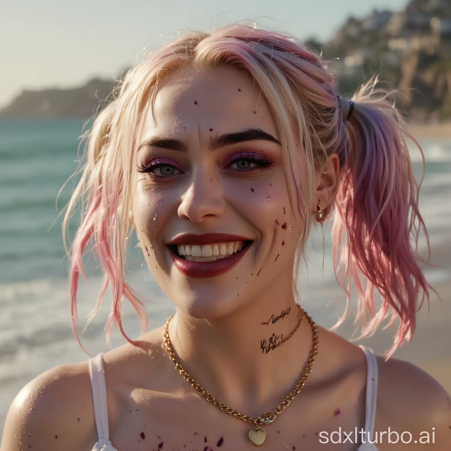 Harley-Quinn-Portrait-with-Joyful-Expression-by-the-Beach