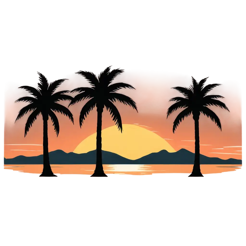 Retro Sunset Vibes: A vintage sunset with palm trees, perfect for beach lovers and those who love retro aesthetics.