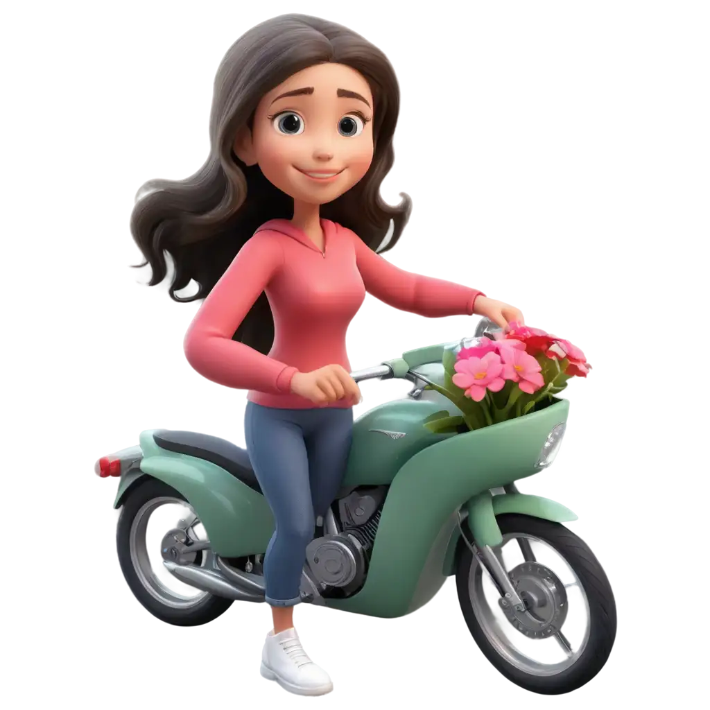 Stunning-PNG-of-an-Animated-Girl-Riding-a-Motorbike-with-Flowers