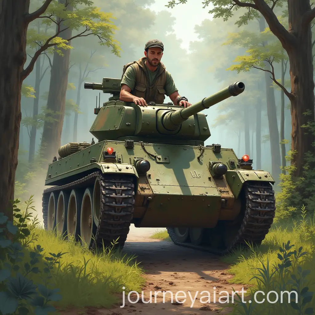 Husband-Riding-a-Tank-Through-theAI-Image-Expansion-Forest-Celebrating-Victory