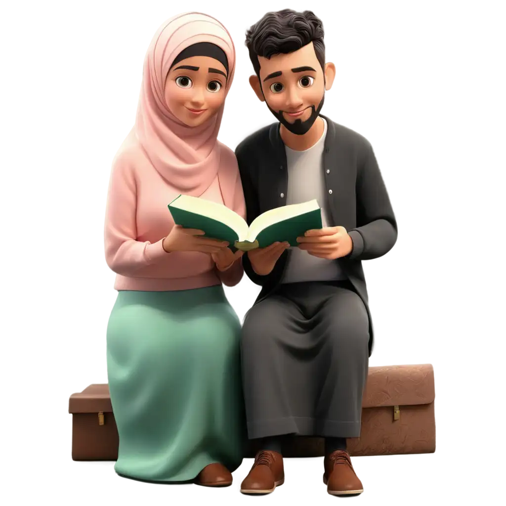 PNG-Image-of-Animated-Muslim-Couple-Reading-Quran-Enhance-Online-Presence