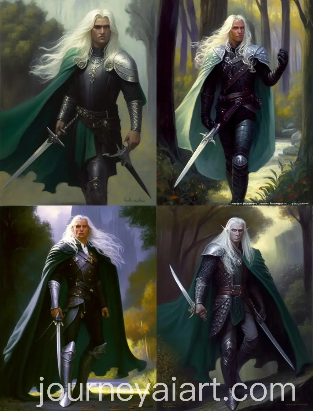 Handsome-Male-Drow-in-Green-Cloak-with-Curved-Swords