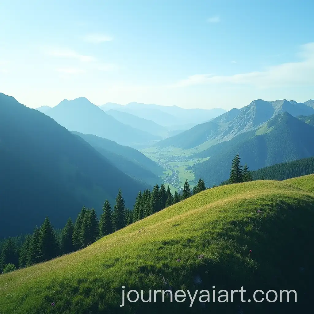 Aerial-View-of-Mountain-Landscape-on-a-Summer-Day-with-Cinematic-Blue-Sky