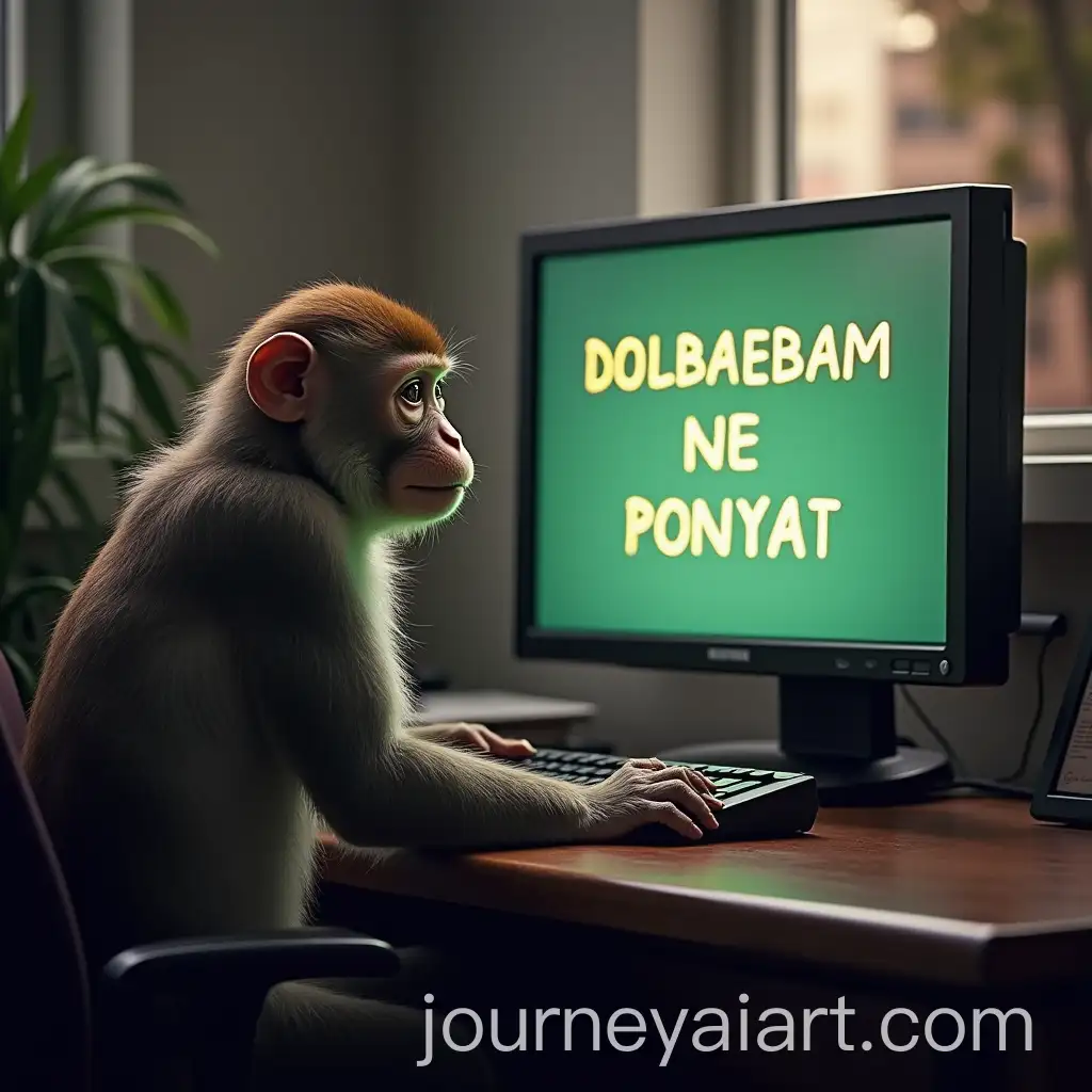 Monkey-Sitting-at-a-Computer-Screen-with-DOLBAEBAM-NE-PONYAT-Text