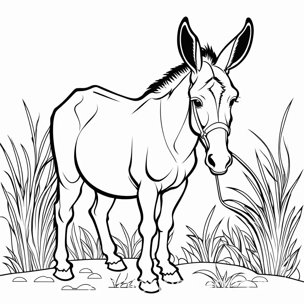 Cartoon-Donkey-Enjoying-Grass-on-a-Coloring-Page