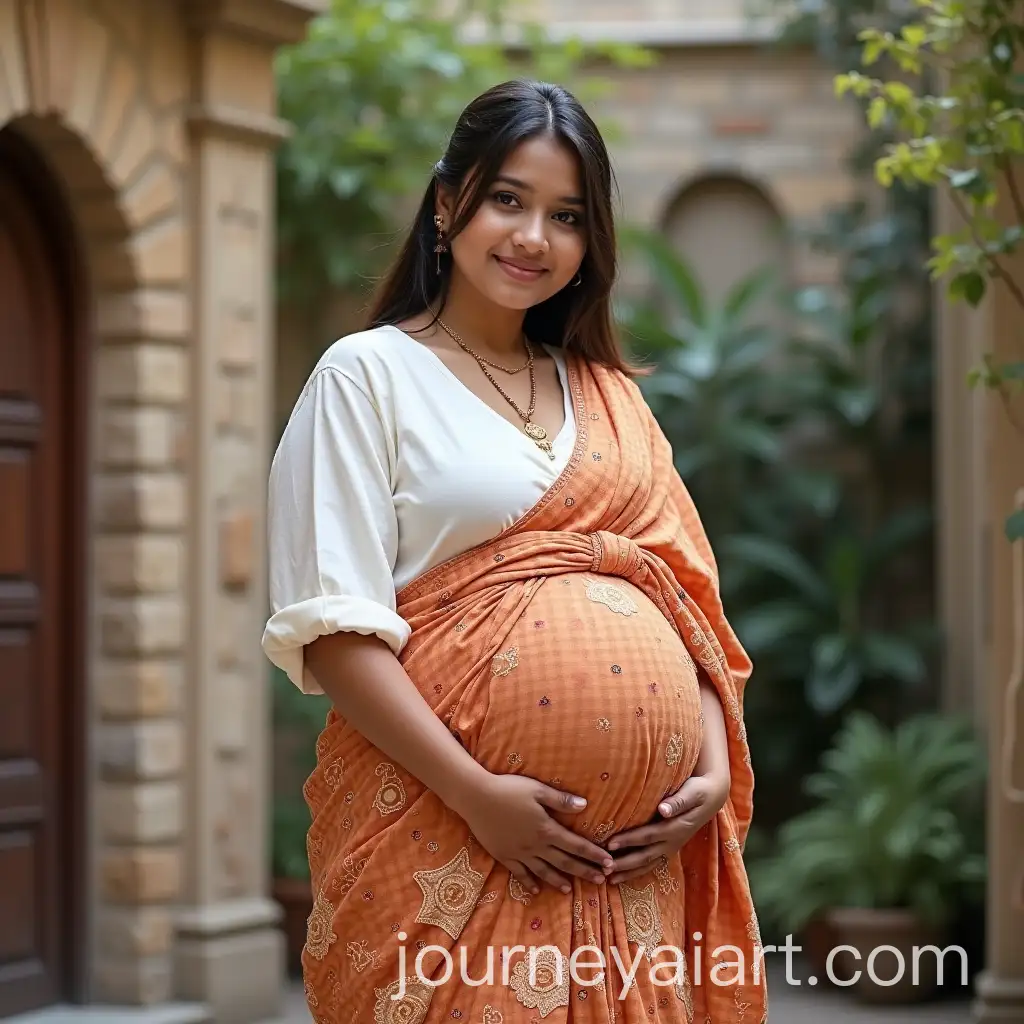 Pregnant-South-Asian-Woman-in-Cultural-Attire-Outdoor-Setting
