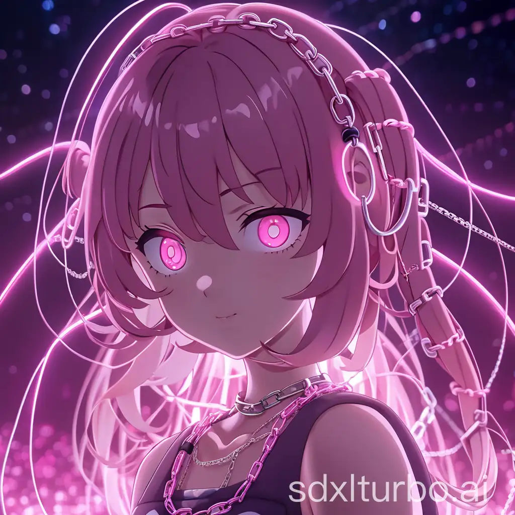 a poster of a girl with glowing eyes, hair glowing with pink light and pink sparkling eyes and chains around her, anime art, trending on deviantart, conceptual art, anime style 4 k, anime art wallpaper 4k, anime art wallpaper 4 k, anime art wallpaper 8 k, anime wallpaper 4k, anime wallpaper 4 k, best anime 4k konachan wallpaper