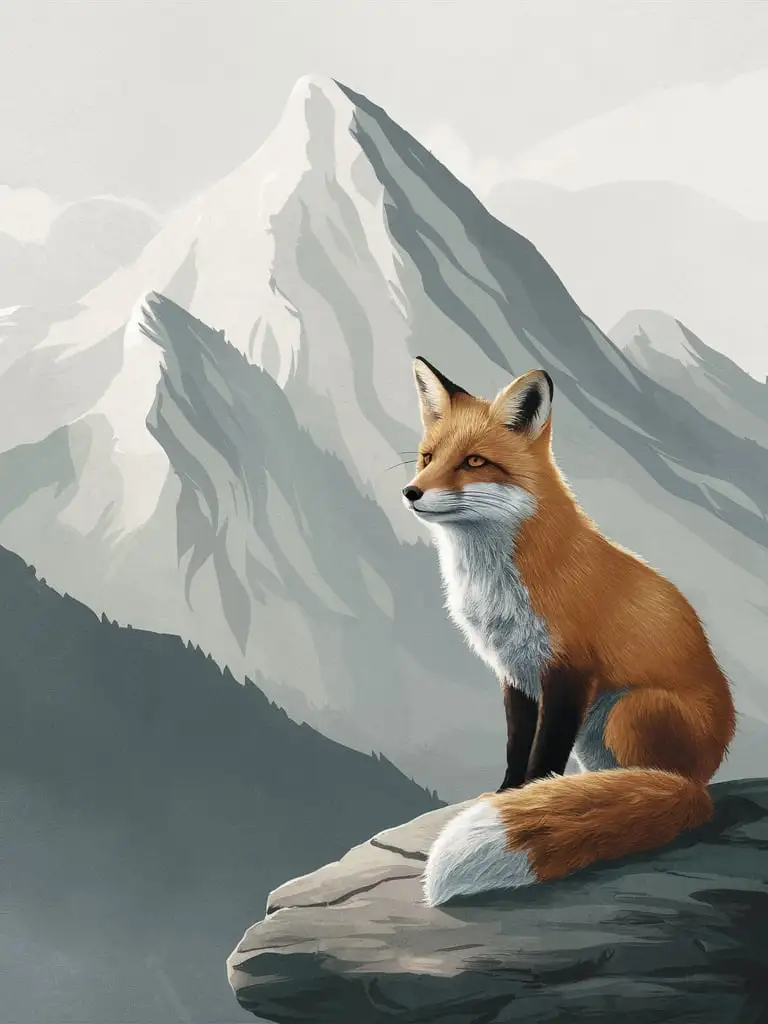 Minimalist-Illustration-of-a-Mountain-and-Fox