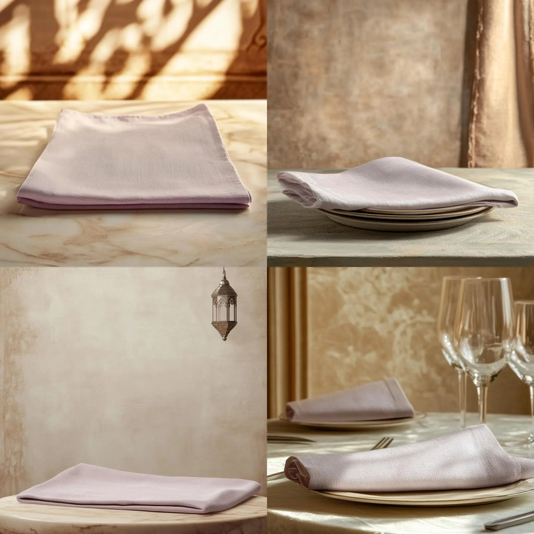 Arabic-Style-Advertising-Photo-with-Beige-Napkin-on-Light-Table