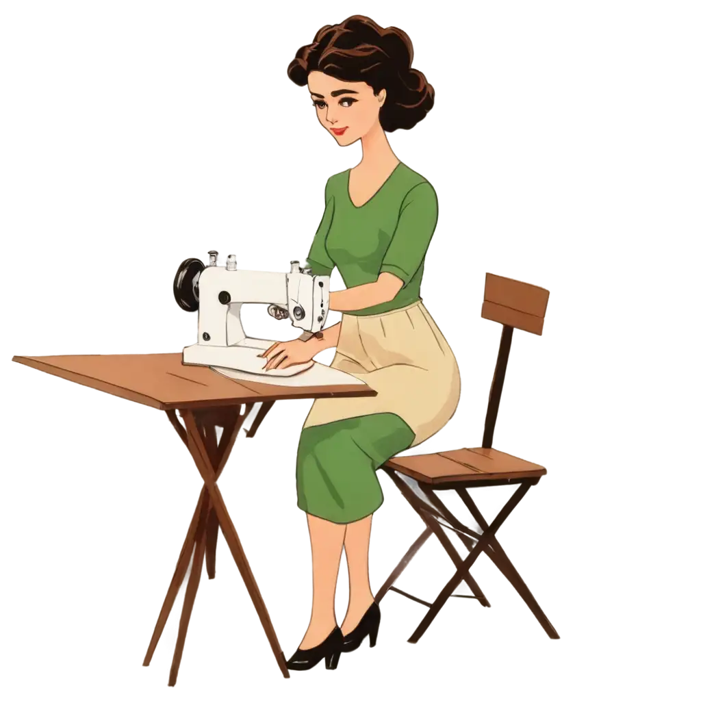 Cartoon-Lady-Sewing-Using-a-Machine-PNG-Image