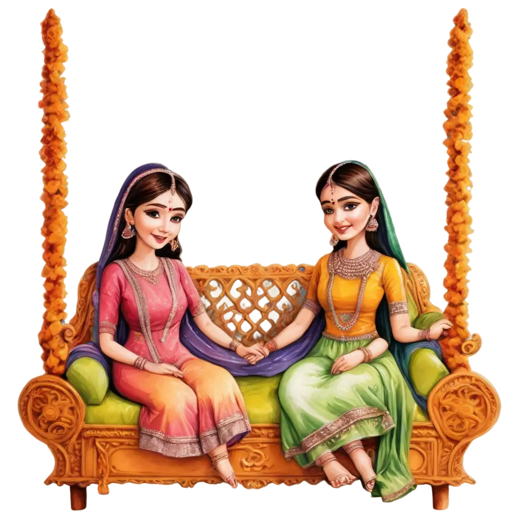 PNG-Mehandi-Caricature-Two-Brides-Sitting-in-Decorated-Cradle