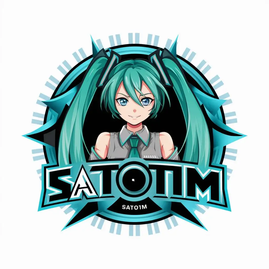 a vector logo design,with the text "Satotim", main symbol:Hatsune Miku,complex,be used in Entertainment industry,clear background