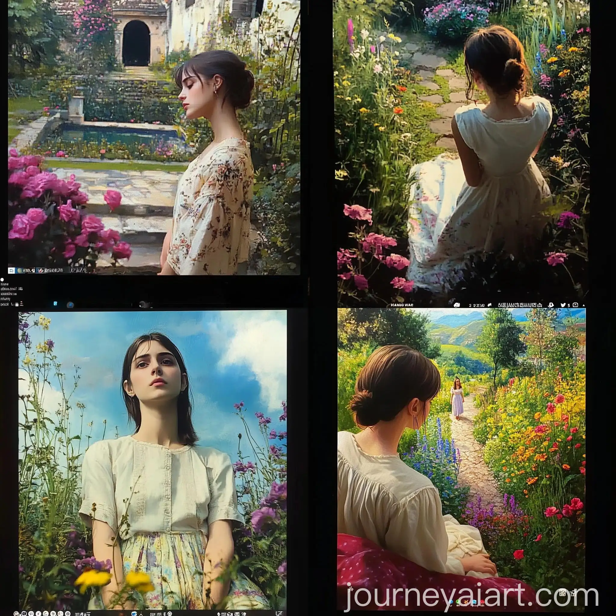 Woman-Standing-in-Tranquil-Garden-at-Sunset