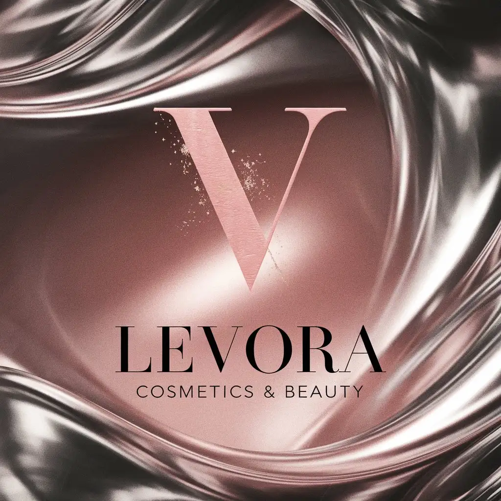 LOGO Design for Levora Cosmetic Beauty Luxurious Brushed Pink V with Light Gold Accents and Fluid Silver Background