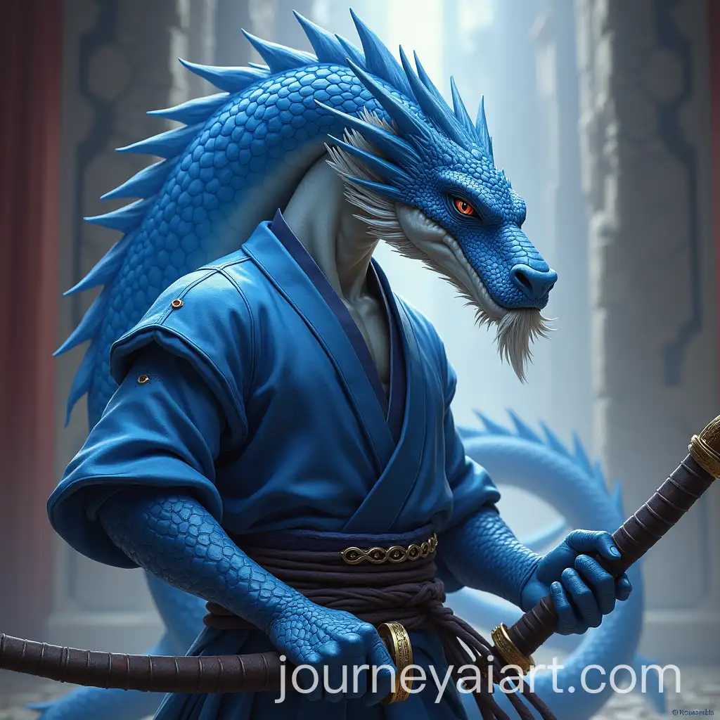 Blue-Dragonborn-Swordsman-in-Oriental-Attire-at-Dojo
