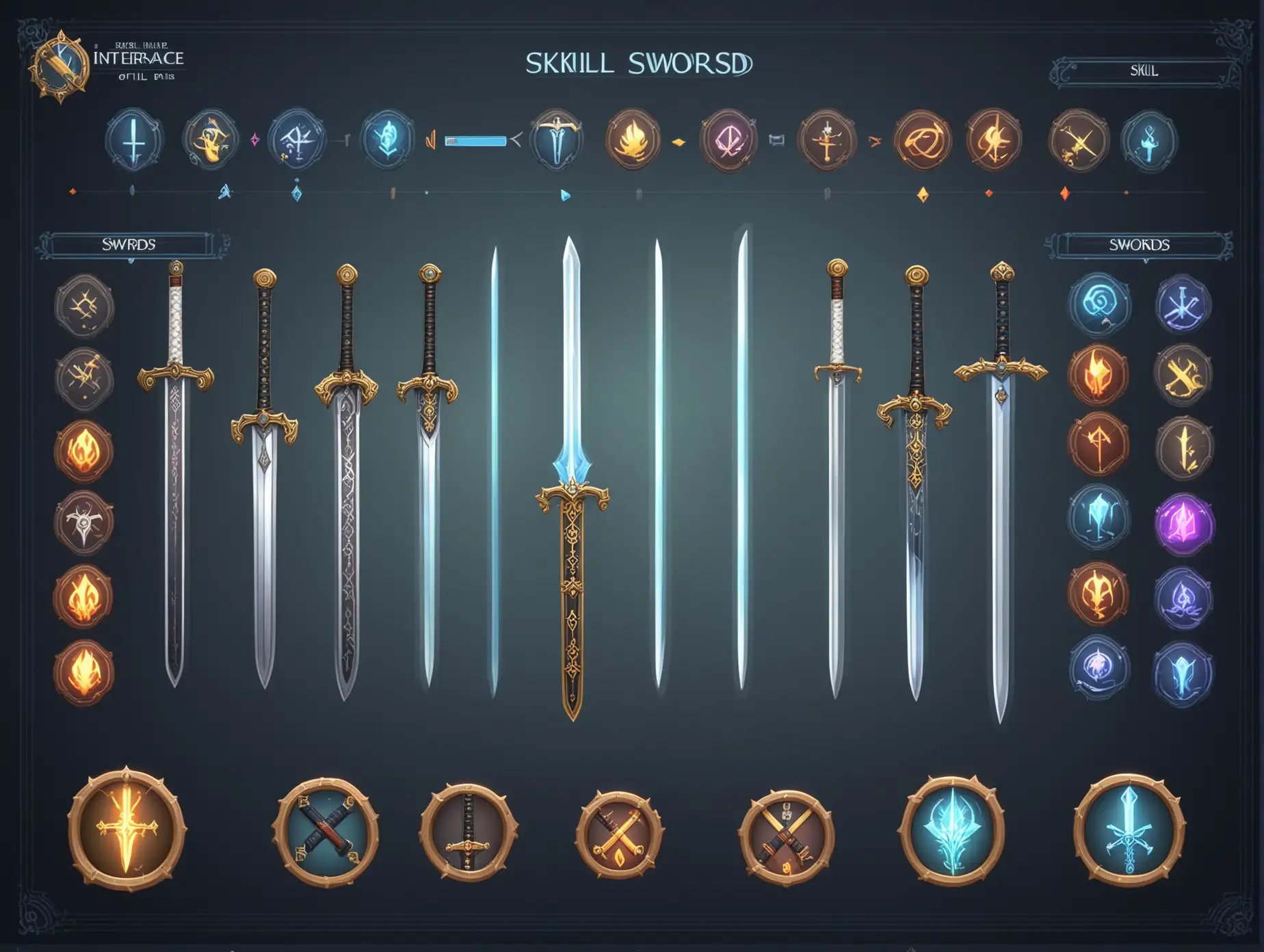 models of swords, interface icons, skill model