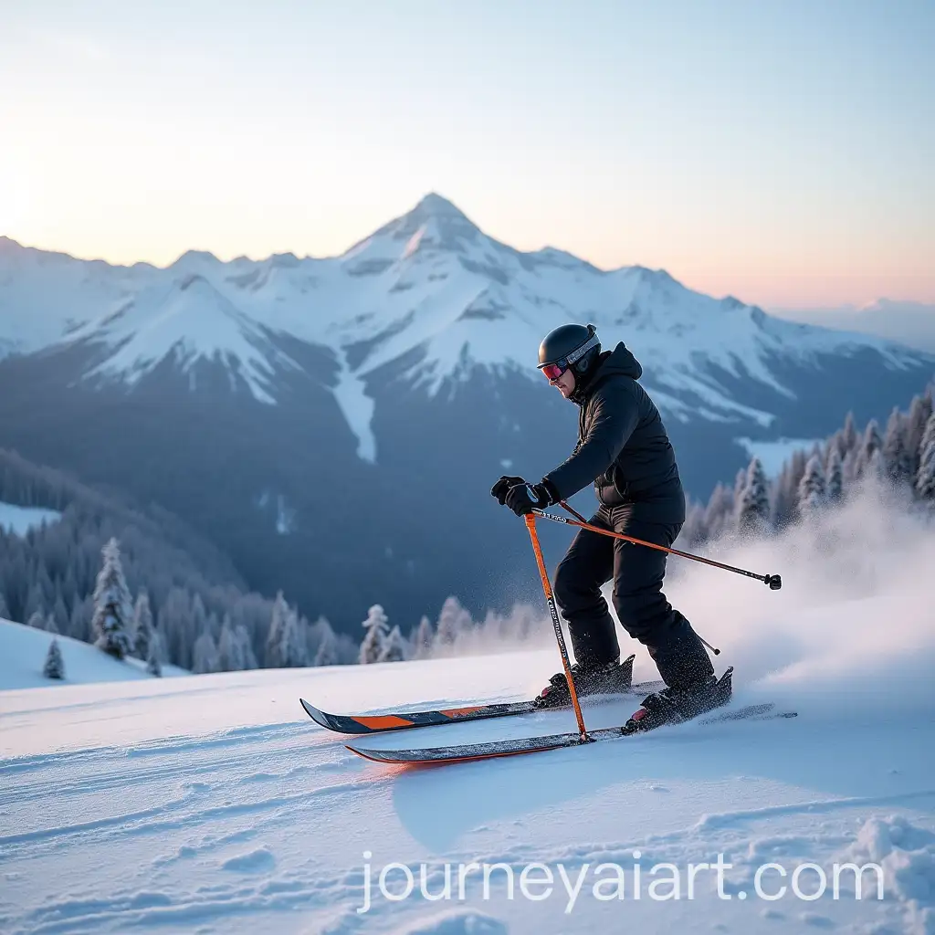 Man-Skiing-in-Powdered-Snow-with-Mountain-View-in-RocAI-Image-Prompt-Expansioncaroso-Italy-at-Sunset