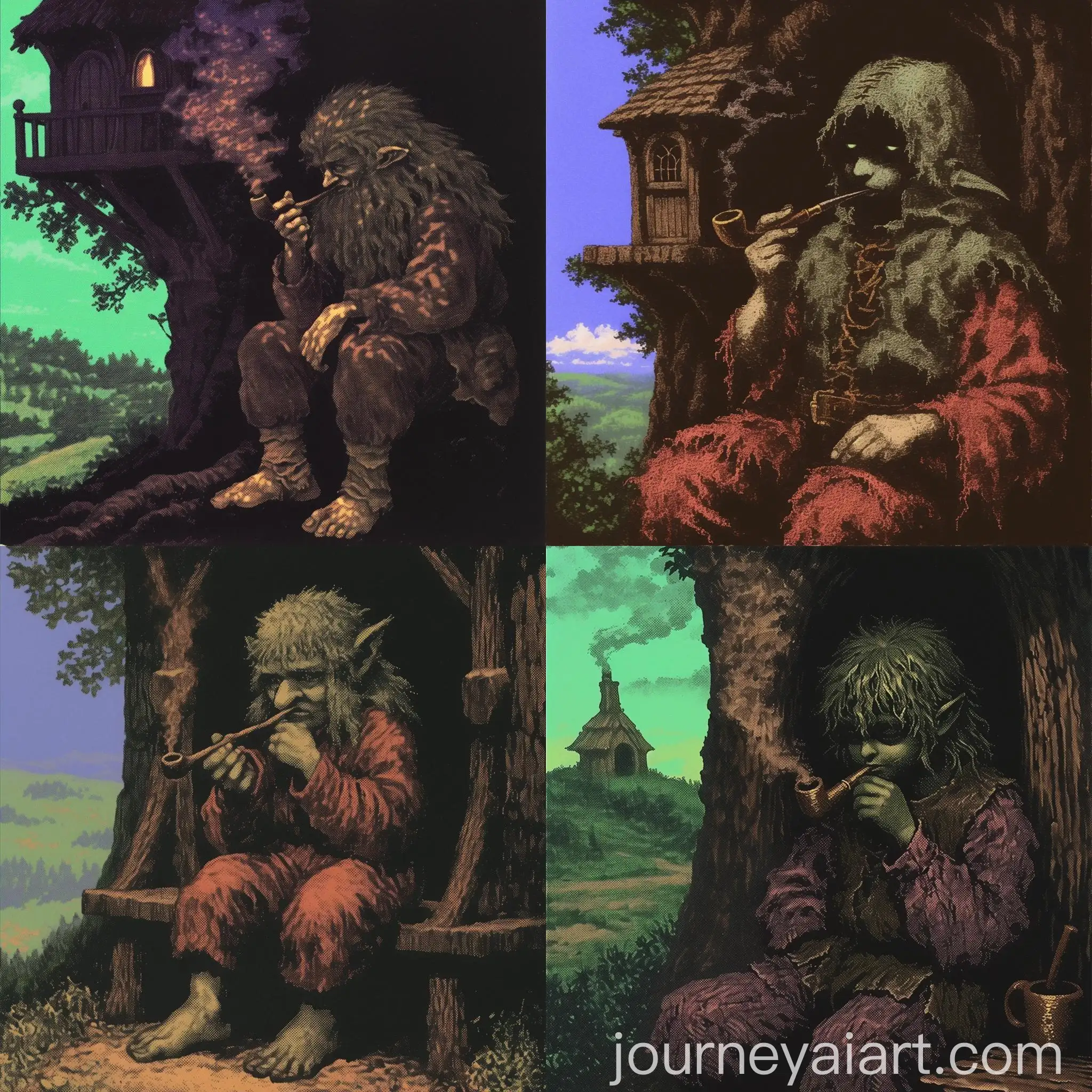 Cute-Hobbitlike-Creature-Smoking-Pipe-in-Tree-House-Setting