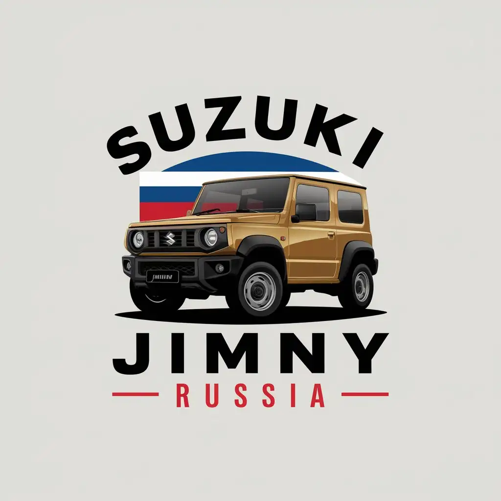 a vector logo design,with the text "Suzuki Jimny Russia", main symbol:Suzuki Jimny, russian federation flag,Moderate,clear background