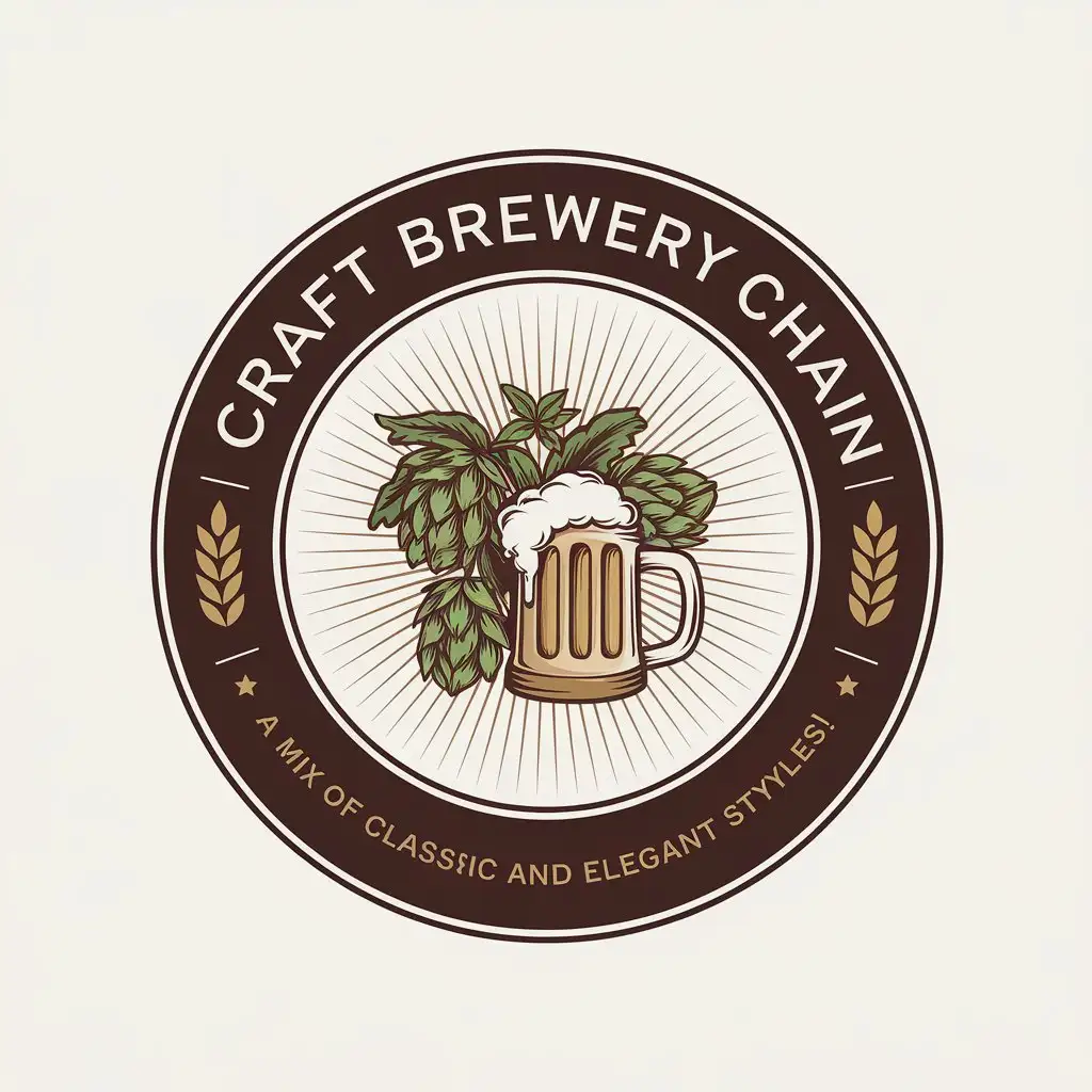 LOGO Design for Craft Brewery Chain Elegant Hops Beer Mug Keg Theme with Brown Gold and Beige Colors