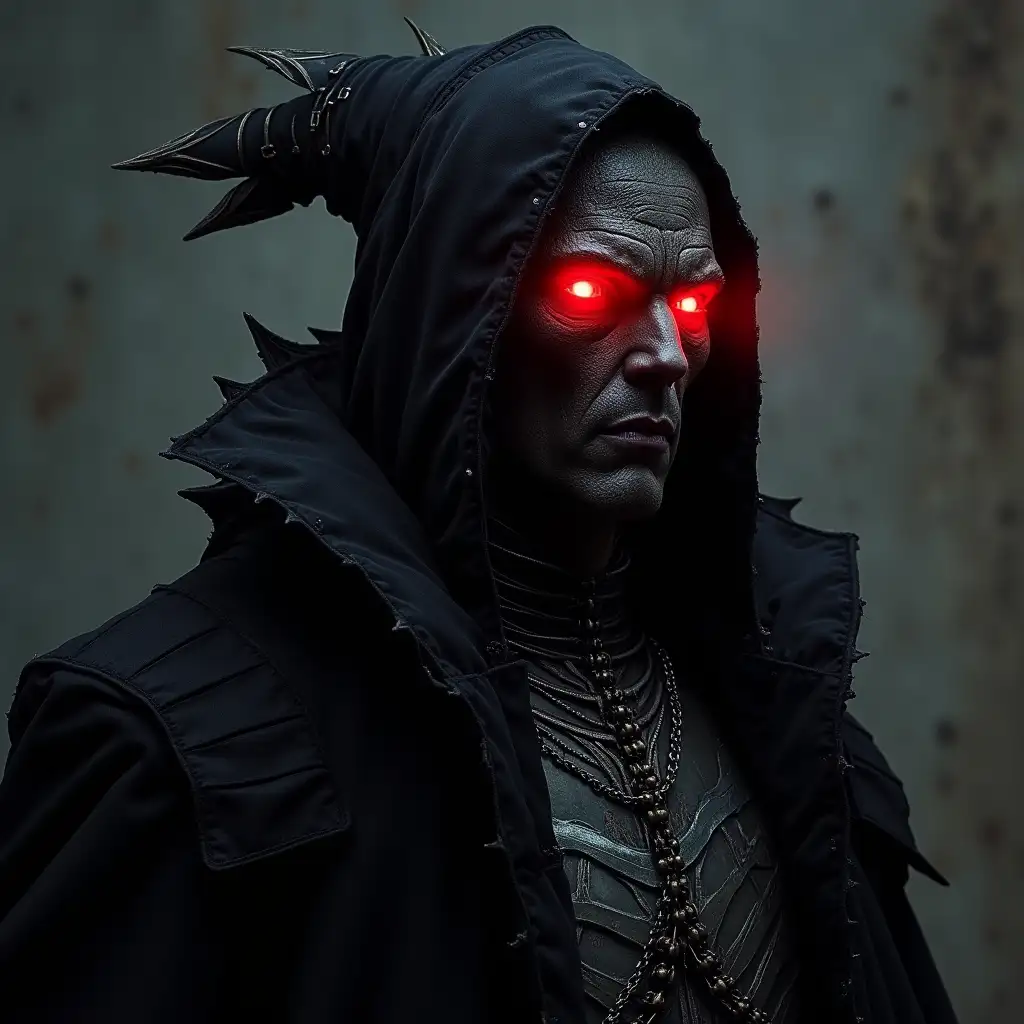 Here's a futuristic gothic depiction of Henri Obscur, Duke of Anjou. It combines a historical portrait with a dark aesthetic, and his red glowing eyes give it a supernatural aura.