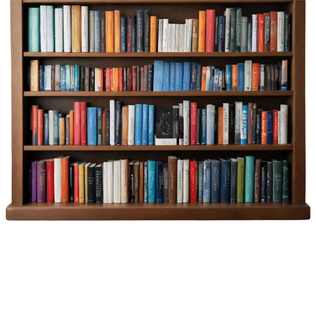 Book shelf full of books, white background