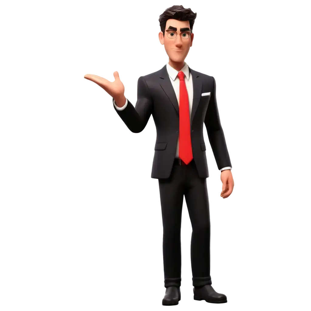 Animated-Character-Cartoon-Protocol-Man-in-Black-Suit-and-Red-Tie-HighQuality-PNG-Image-for-Versatile-Use