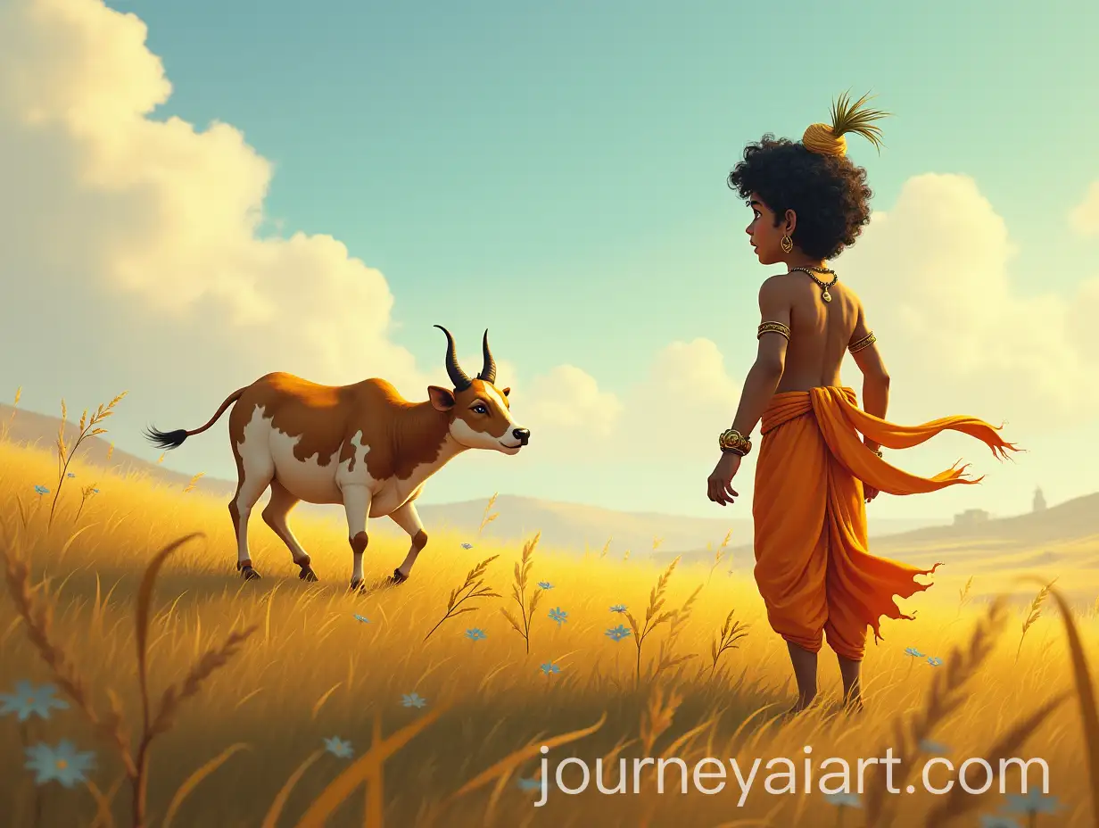 Lord-Krishna-Calling-His-Calf-in-the-Fields-with-Friends-Searching