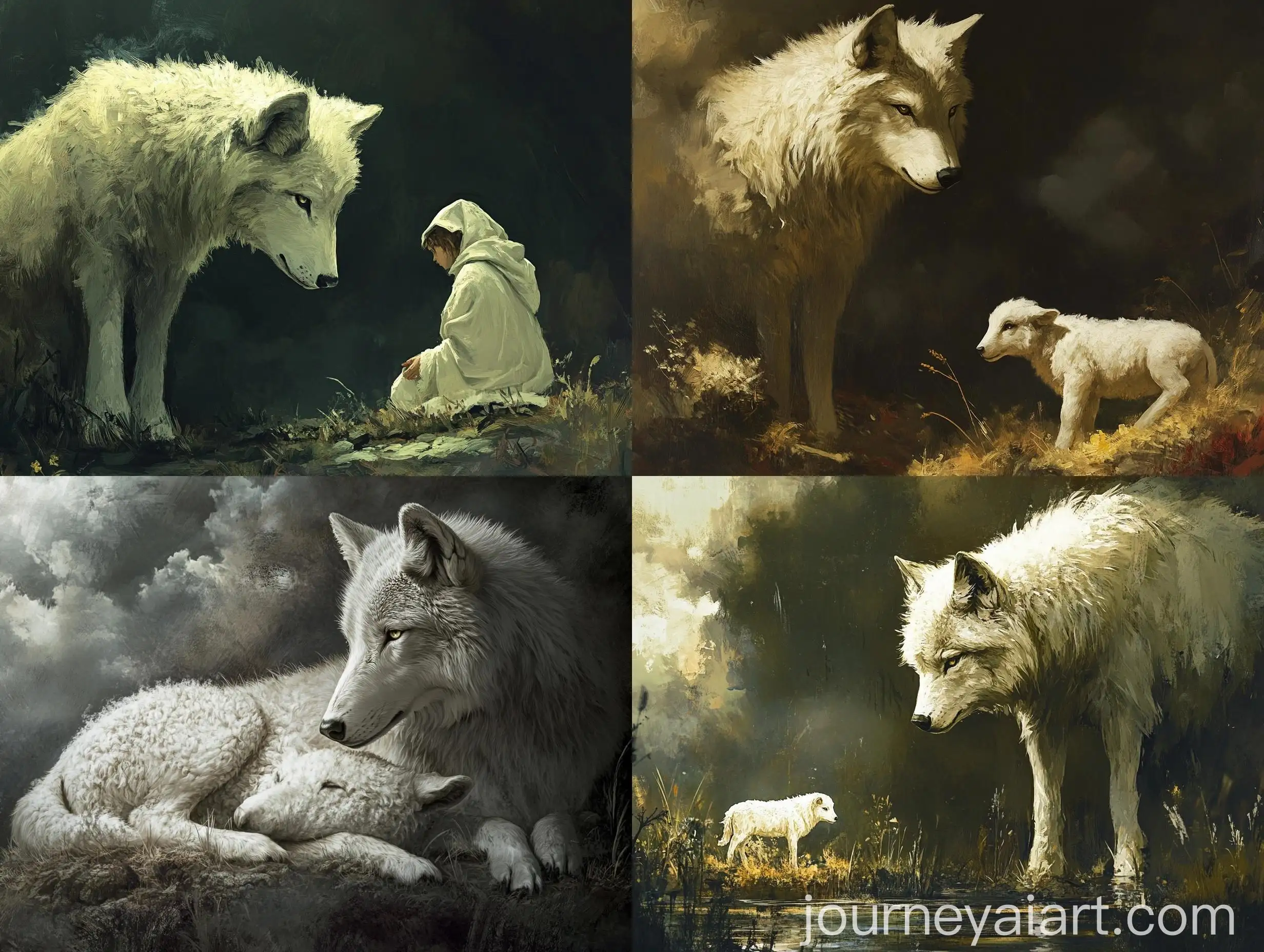 Fable-Illustration-The-Wolf-and-the-Lamb-Confrontation-in-Natural-Setting