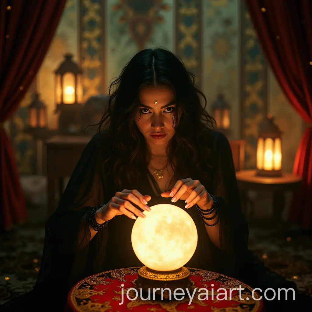 Enigmatic-Woman-Witch-Gazing-into-a-Crystal-Ball-in-a-Mystical-Tent