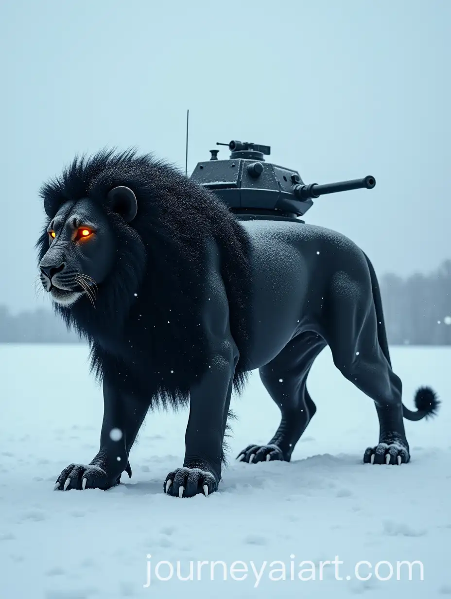 Fierce-Black-LionTank-Hybrid-in-a-Snowy-Landscape