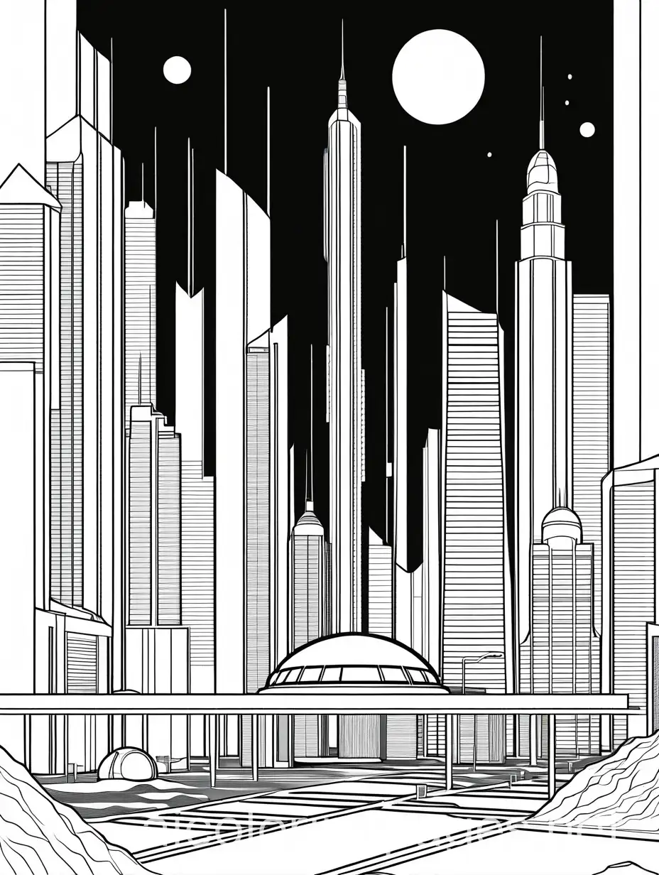 Future-Lunar-Base-with-Skyscrapers-Coloring-Page