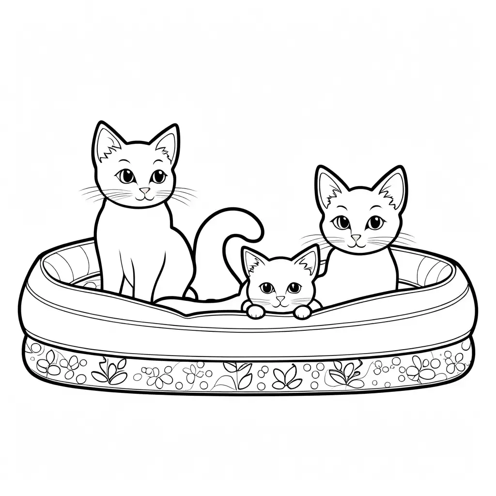 Two-Cats-Lying-on-a-Cat-Bed-Coloring-Page