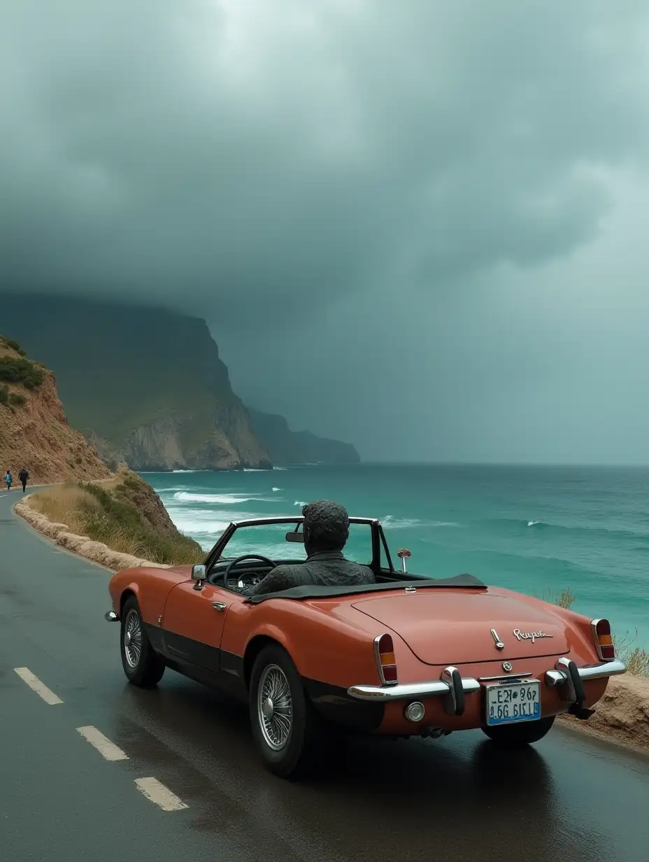 Riace-Bronze-Statue-Driving-Convertible-Along-Coastal-Road-in-a-Storm
