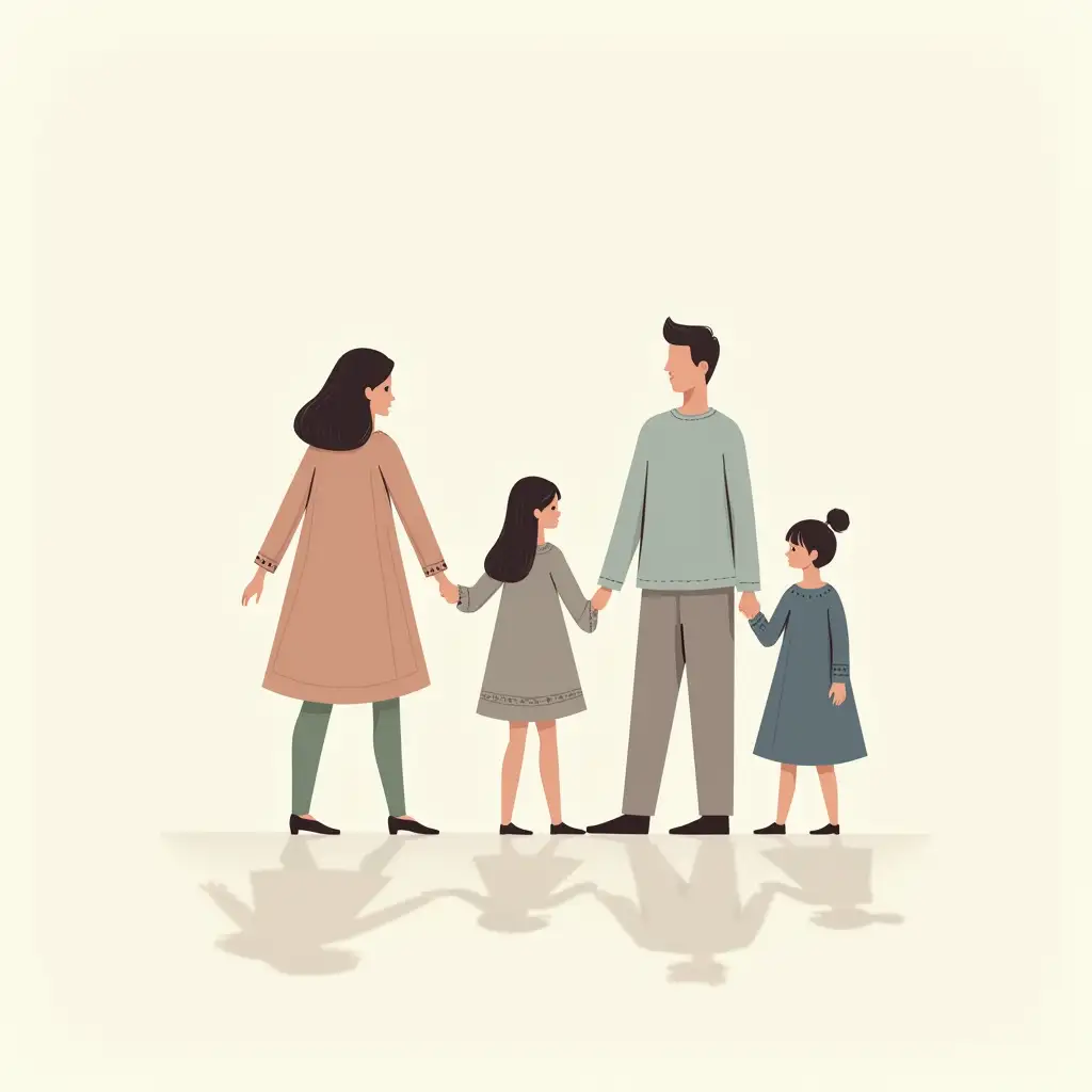 Family-Standing-in-a-Circle-Holding-Hands-on-Plain-Background