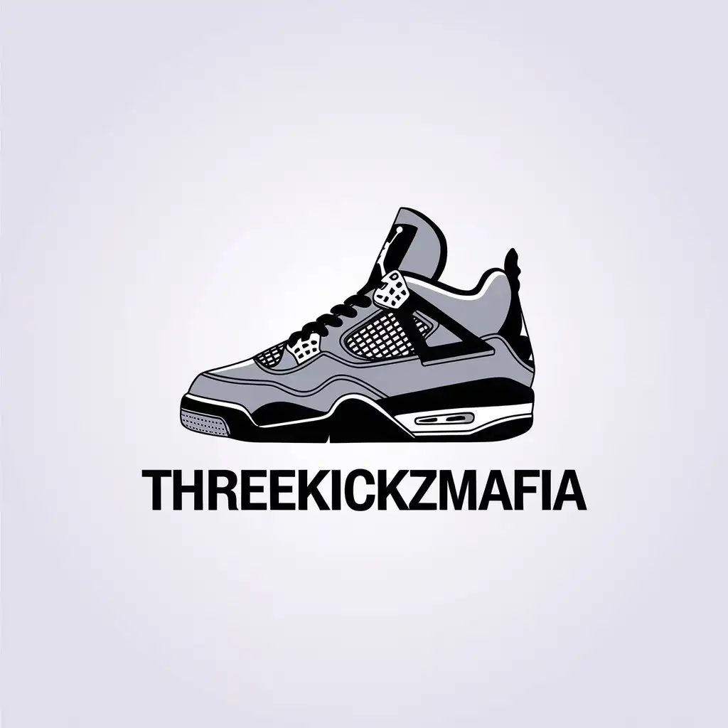 LOGO Design for ThreeKickzMafia Minimalistic Vector with Jordan 4 Sneaker Symbol