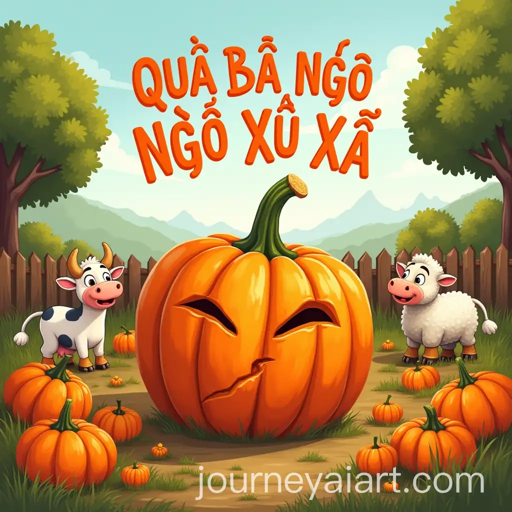 Farm-Scene-with-Ugly-Pumpkin-and-Mocking-Animals