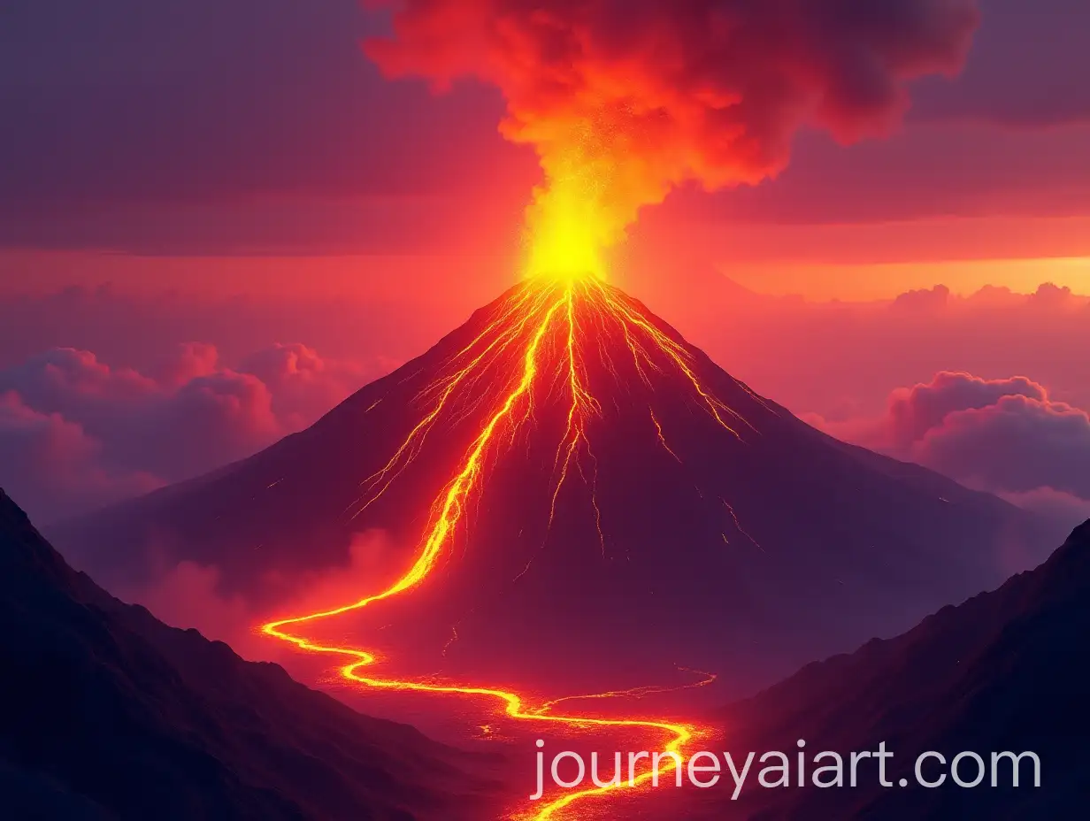 Epic-Volcano-Eruption-with-Glowing-Lava-and-Purple-Red-Sky