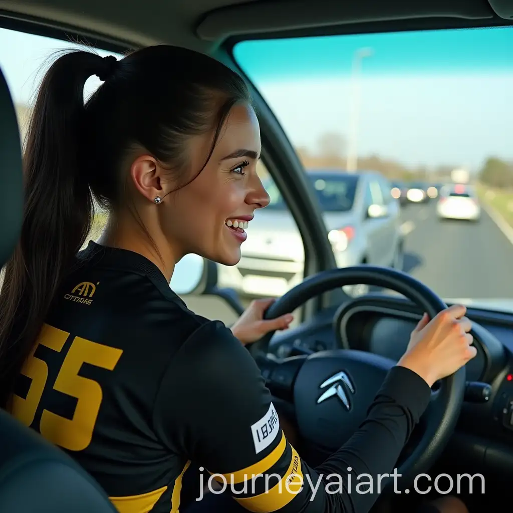 Young-Female-Athlete-Driving-CitronAI-Image-Prompt-Expansion-Ami-on-Busy-Highway