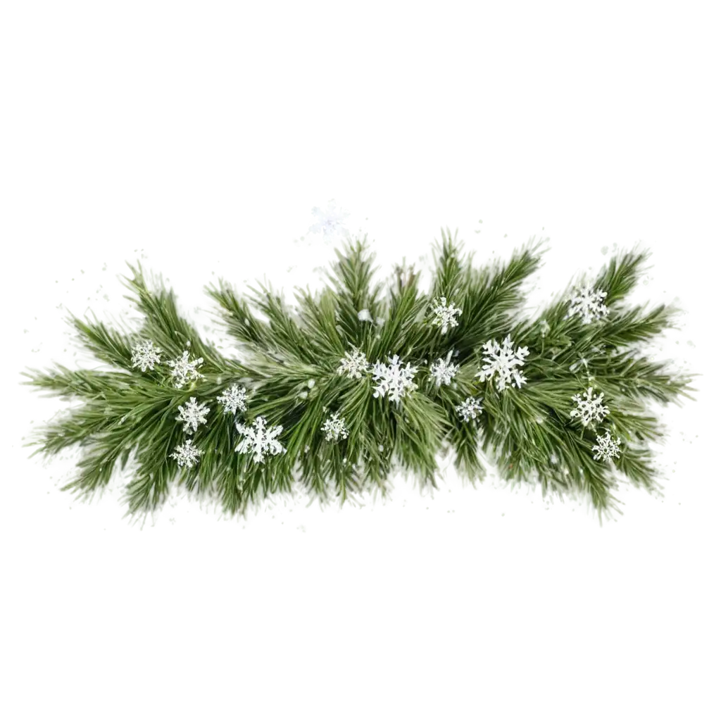 New-Years-Fir-Tree-Branch-with-Snowflakes-and-Streamers-PNG-Perfect-for-Festive-Designs